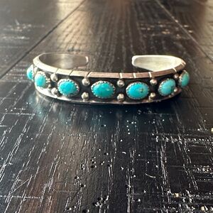 Navajo Reed Charley Kingman Turquoise & Sterling Silver Cuff Bracelet